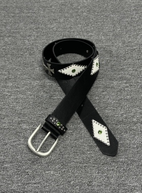 Kzzy「绿眸」vintage中古小众拼色菱形铆钉配饰男女款腰带皮带