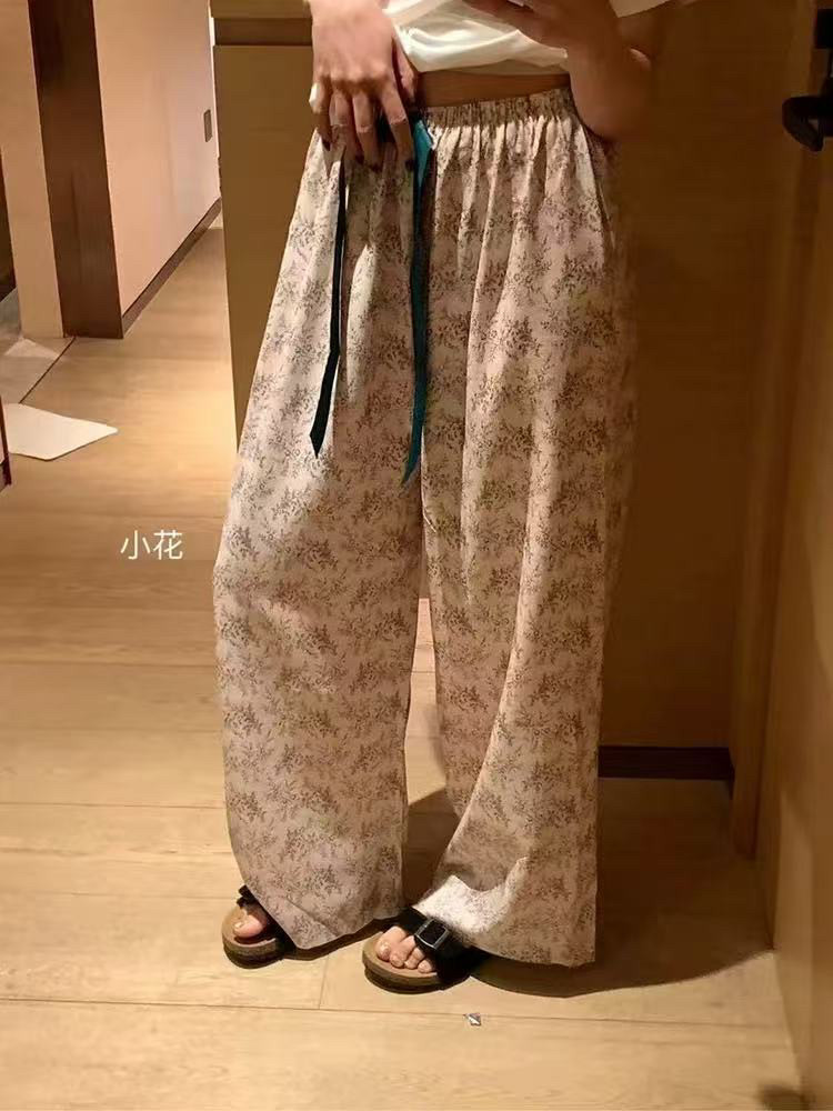 Hers一勺甜韩系外穿的家居裤简约慵懒花花休闲裤慵懒女长裤20708