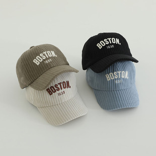 2025新款秋冬季儿童灯芯绒棒球帽韩版ins男女童字母鸭舌帽宝宝潮