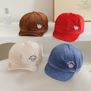 男女童小熊字母软沿鸭舌帽宝宝短檐帽 ins时尚 儿童帽子秋冬季 韩版