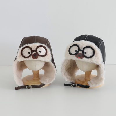 冬季男童雷锋帽出游可爱小狗眼镜