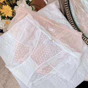 蕾丝网纱中低腰性感日系裙摆翅膀棉裆三角裤 唯爱猫咪5120女式 内裤