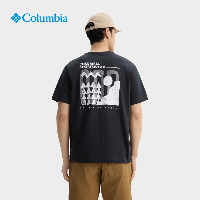 Columbia哥伦比亚户外男士纯棉T恤夏季简约圆领运动短袖T恤AE5592