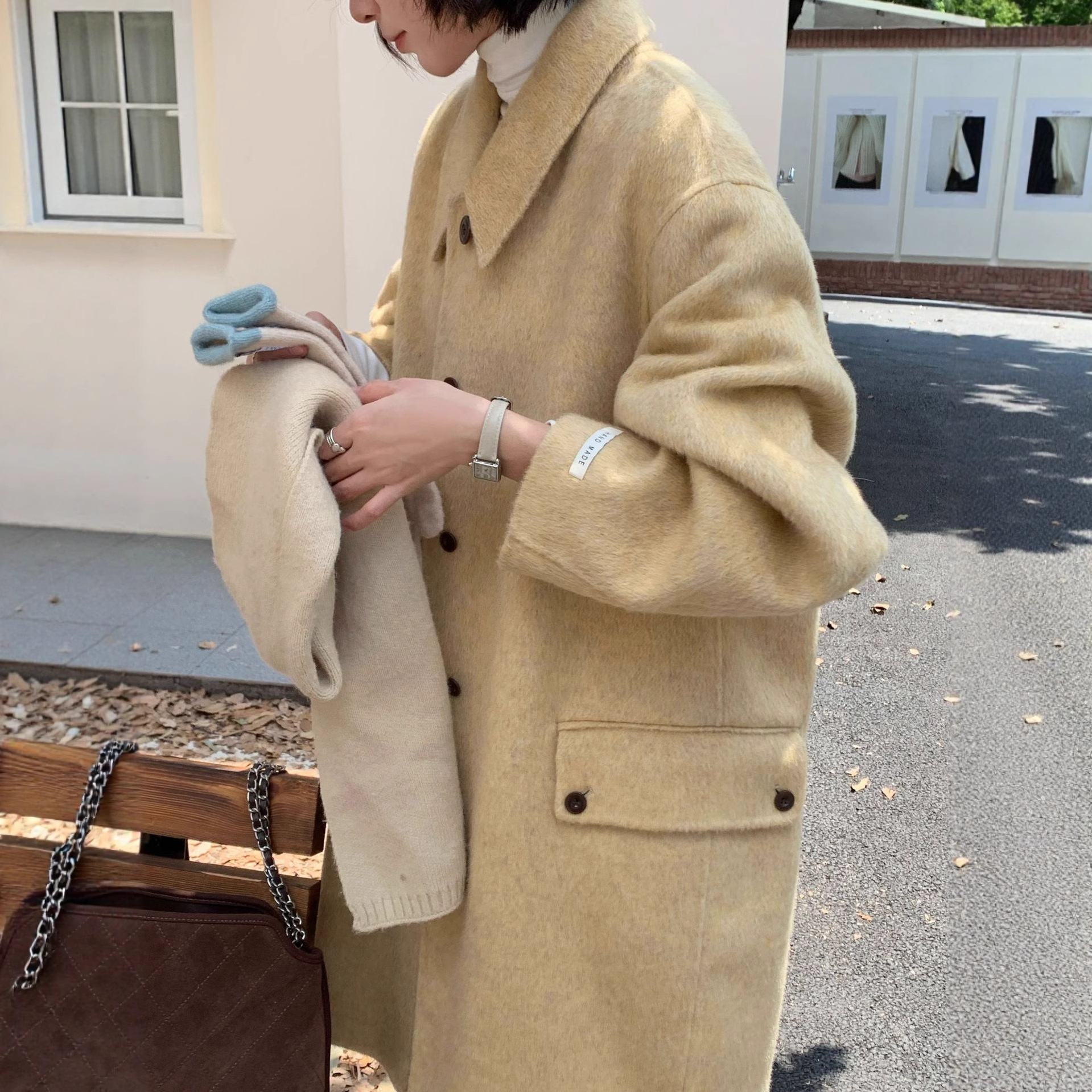 6182兔绒桑蚕丝双面羊毛大衣2025秋冬新款韩版中长款加厚茧型外套