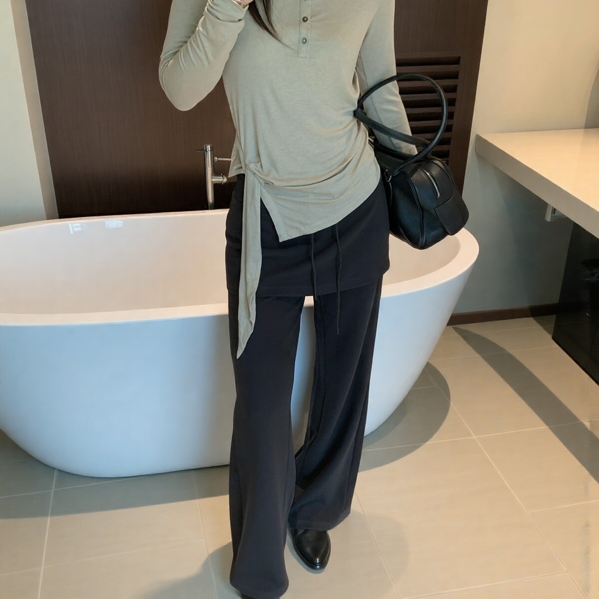 AT Seven-两件垂感显瘦阔腿裤休闲裤(配腰绳)(不含上衣+包包)0331