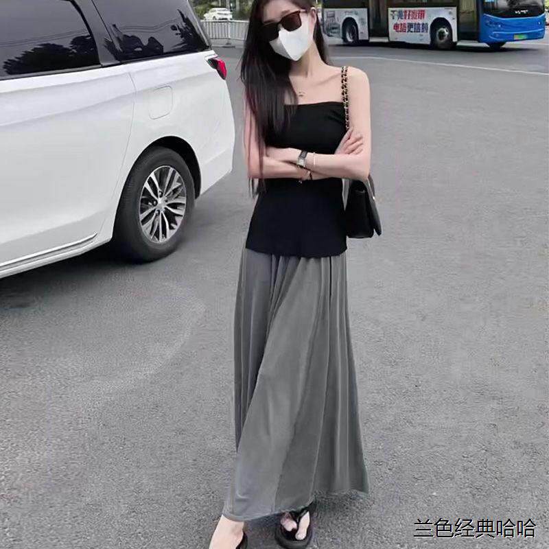莫代尔垂坠感高腰长裙显