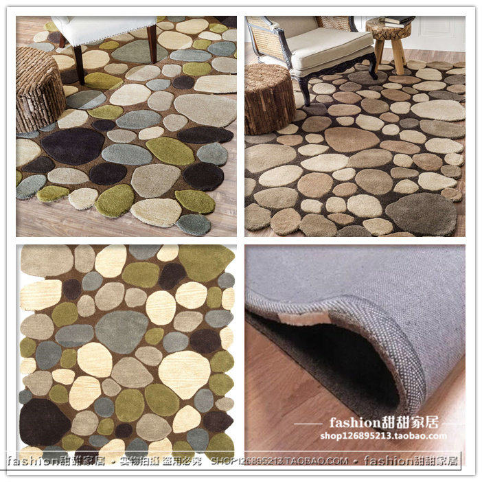 简约美式异形复古古典石头图案异形地毯客厅茶几鹅卵石别墅加厚毯