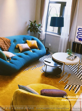 现代简约黄色几何线条卧室客厅床尾茶几艺术大气地毯整铺满铺地毯