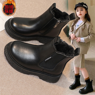 女童鞋子儿童马丁短靴子2025新款加绒棉鞋秋冬季女宝宝雪地靴皮靴