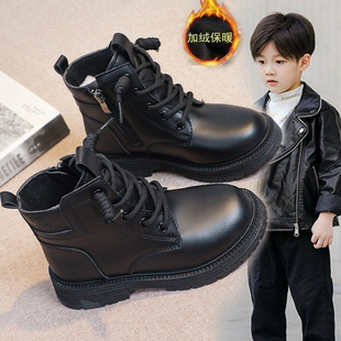 童鞋儿童皮靴2025年秋冬新款保暖软底男童短筒靴女童马丁靴