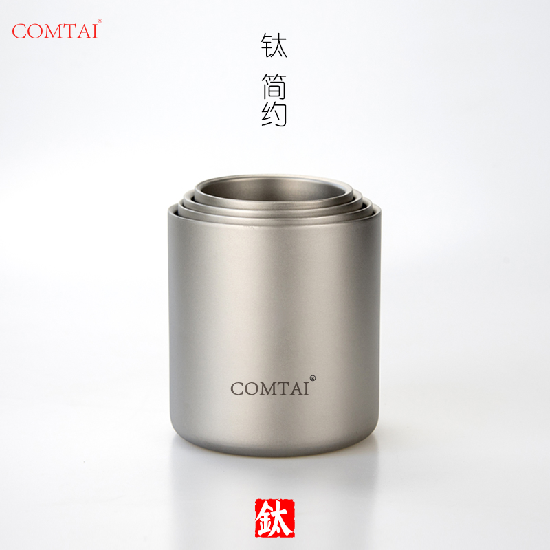 COMTAI双层防烫保温钛杯纯钛水杯户外便携组合野营杯办公泡茶钛杯