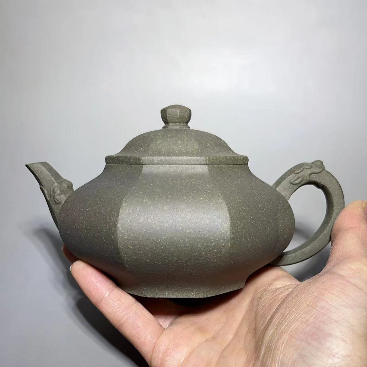 宜兴紫砂壶八方方壶泡茶壶茶具 原矿翡翠绿250毫升 压盖七孔素款
