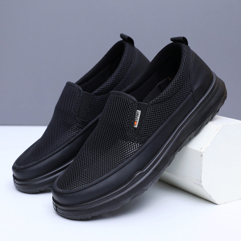 鞋子男春夏款透气网布时尚透气运动一脚蹬简约懒人鞋男式休闲单鞋