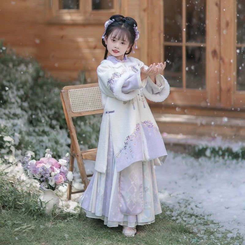 加绒汉服女童冬季新款拜年服古风儿童过年古装中国风唐装新年冬款