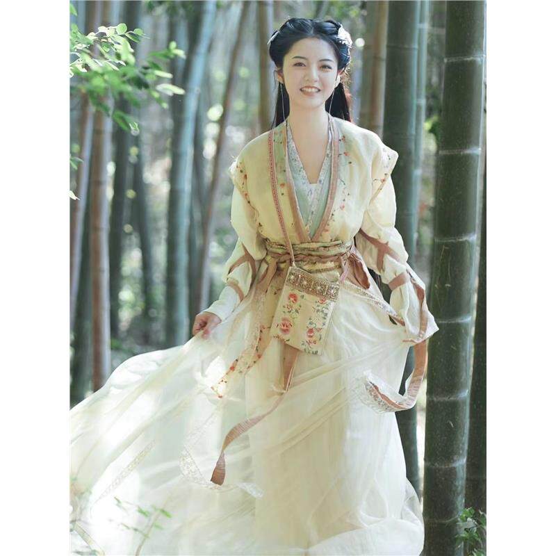 汉梦正品赵灵儿同款汉服女日常对交穿褶裙重工刺绣气质小清新可爱
