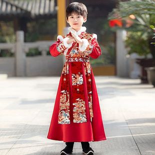 儿童汉服男童拜年服女童2025新款中国风唐装冬季红色古装过年服男