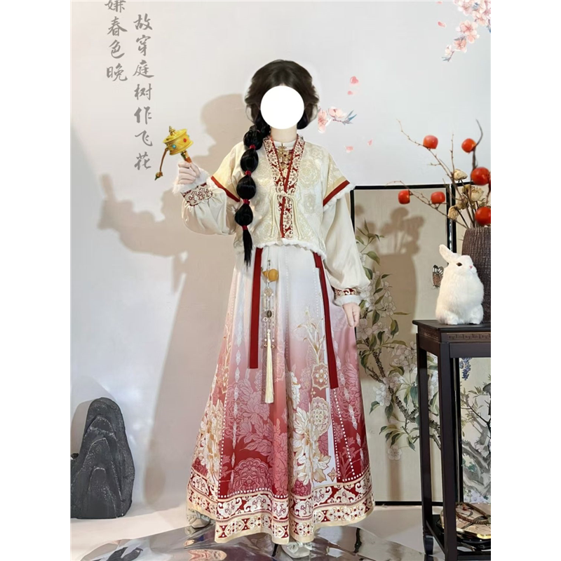 古月【团团】原创汉服女秋冬民族风唐褙子破裙汉元素日常款套装