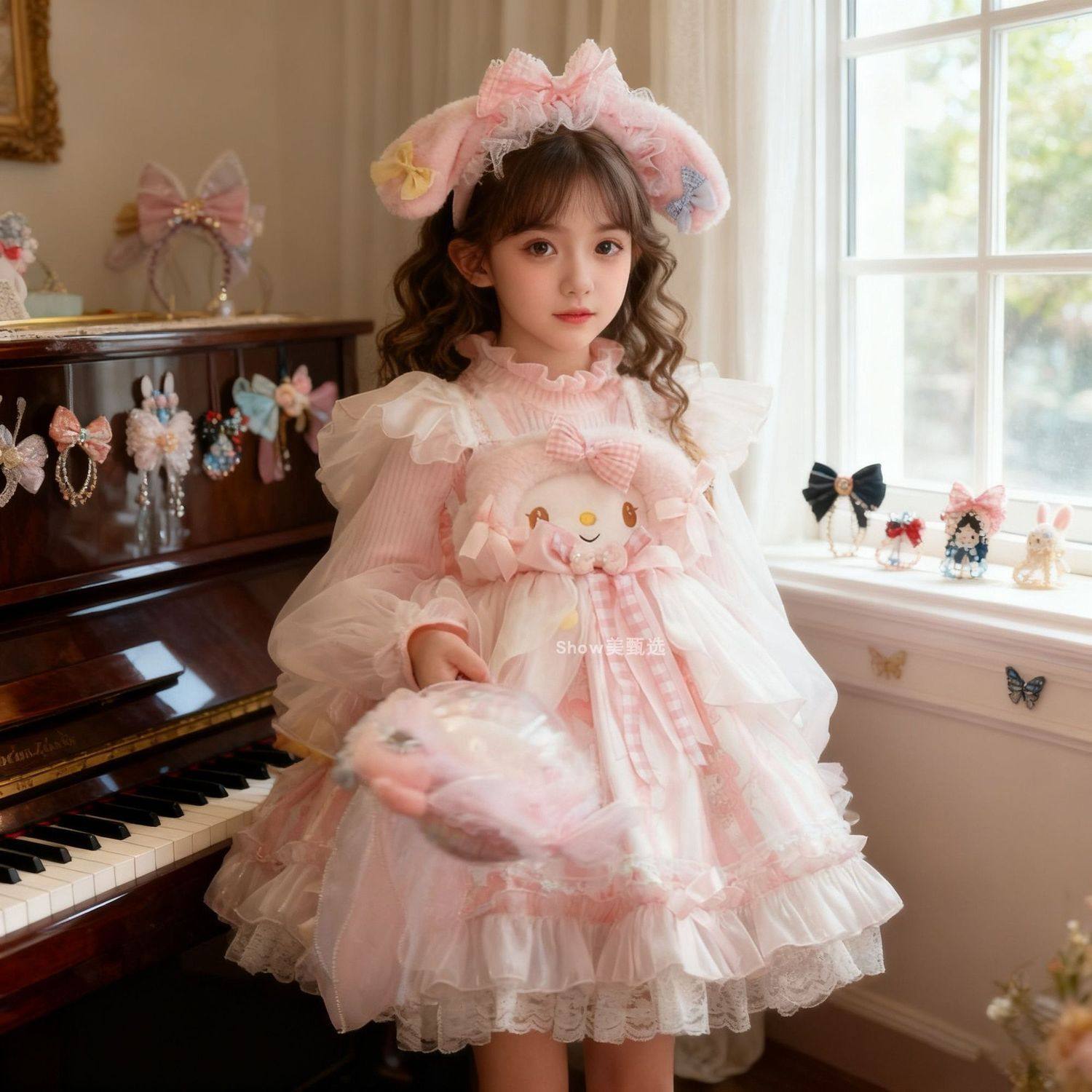 中大童新款美乐蒂卡通蓬蓬纱裙女童洛丽塔宫廷连衣裙儿童礼服洋气