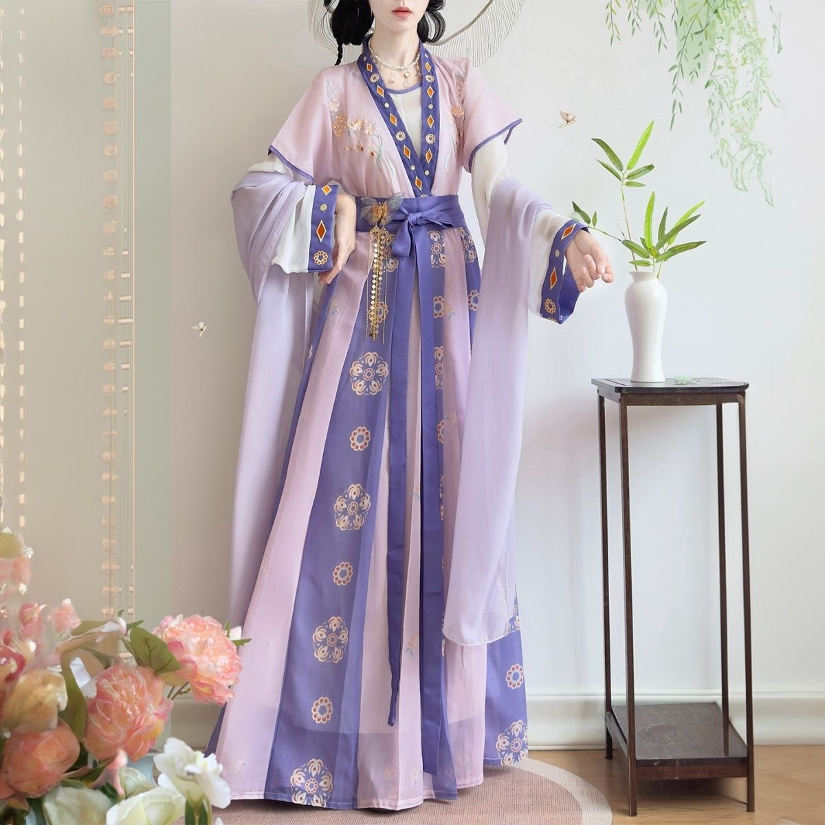 夏季新款齐腰原创唐制汉服日常绣花齐腰襦裙元素传统国风刺绣显瘦