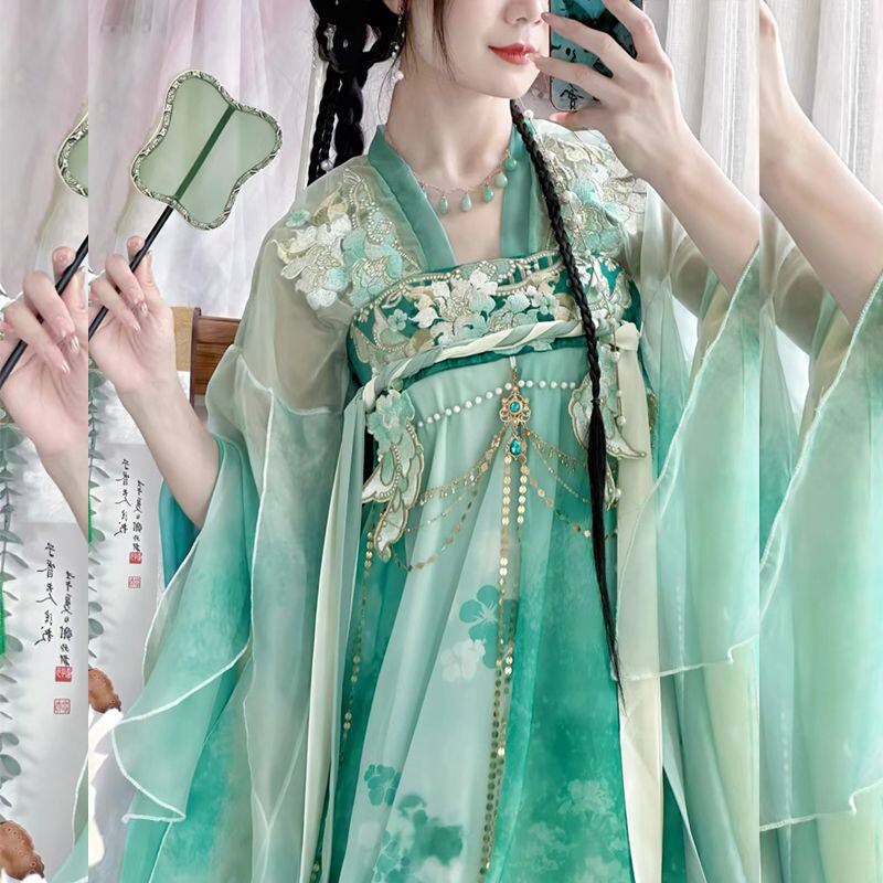 原创汉服【凤羽】齐胸破裙唐制花瓣袖刺绣印花仙气日常显瘦