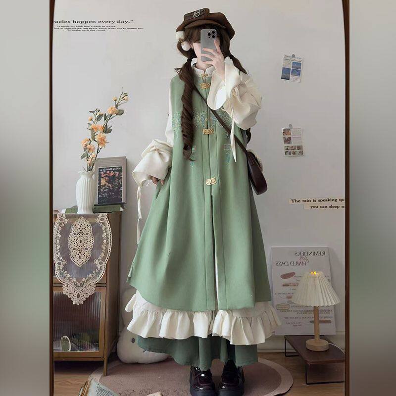 汉洋折衷华贞记原创汉服女明制比甲洛丽塔日常改良加绒加厚秋冬款