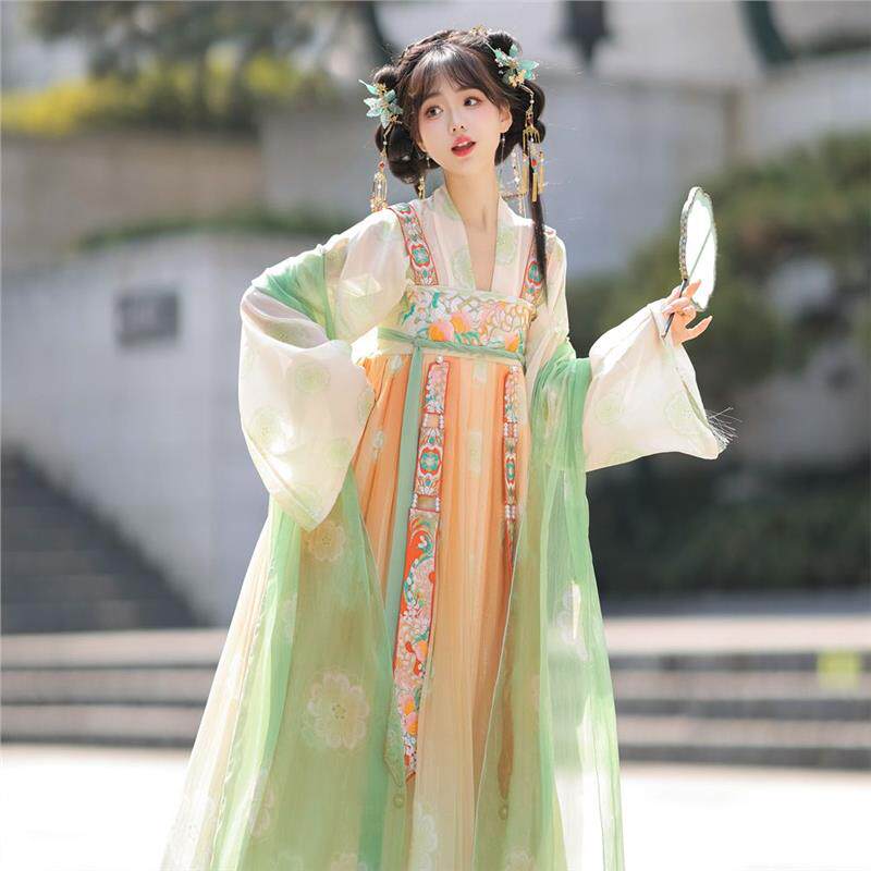 【倾欢渡】唐制原创汉服女齐胸刺绣襦裙复原款国风日常套装