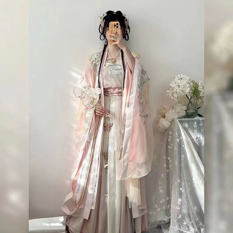 爆款【蝶恋花语】粉色汉服古风齐胸汉服大袖衫百褶裙绣花宋制汉服