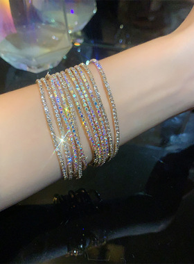 满钻手链女网球链排钻锆石人工钻石全钻碎钻爆闪轻奢小众精致手串