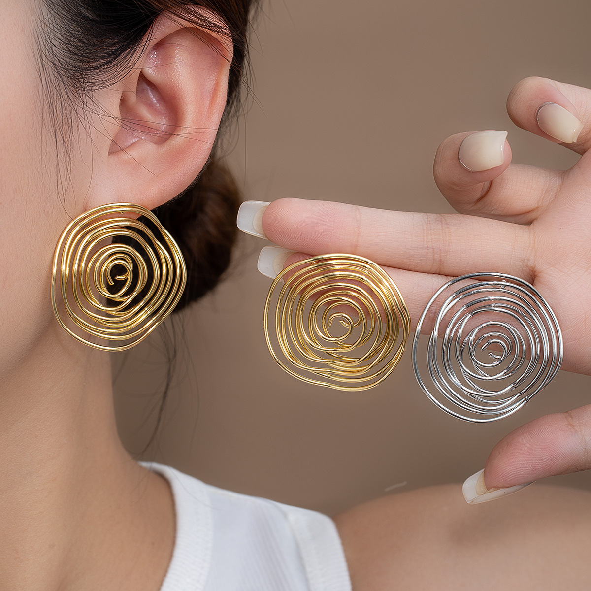 欧美不规则镂空扭曲金属风耳环个性几何圆形简约earing耳钉女耳饰