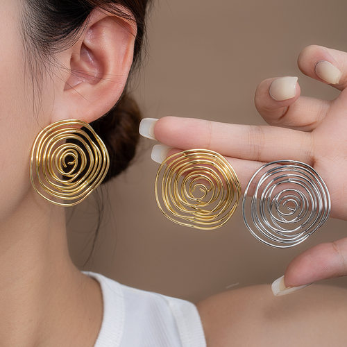 欧美不规则镂空扭曲金属风耳环个性几何圆形简约earing耳钉女耳饰