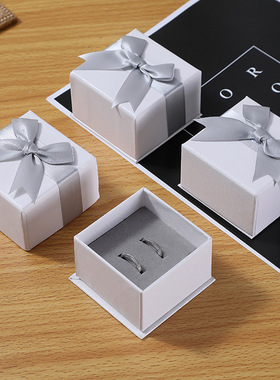 精美丝带蝴蝶结饰品盒 白色项链礼盒对戒耳钉首饰包装盒送礼礼盒
