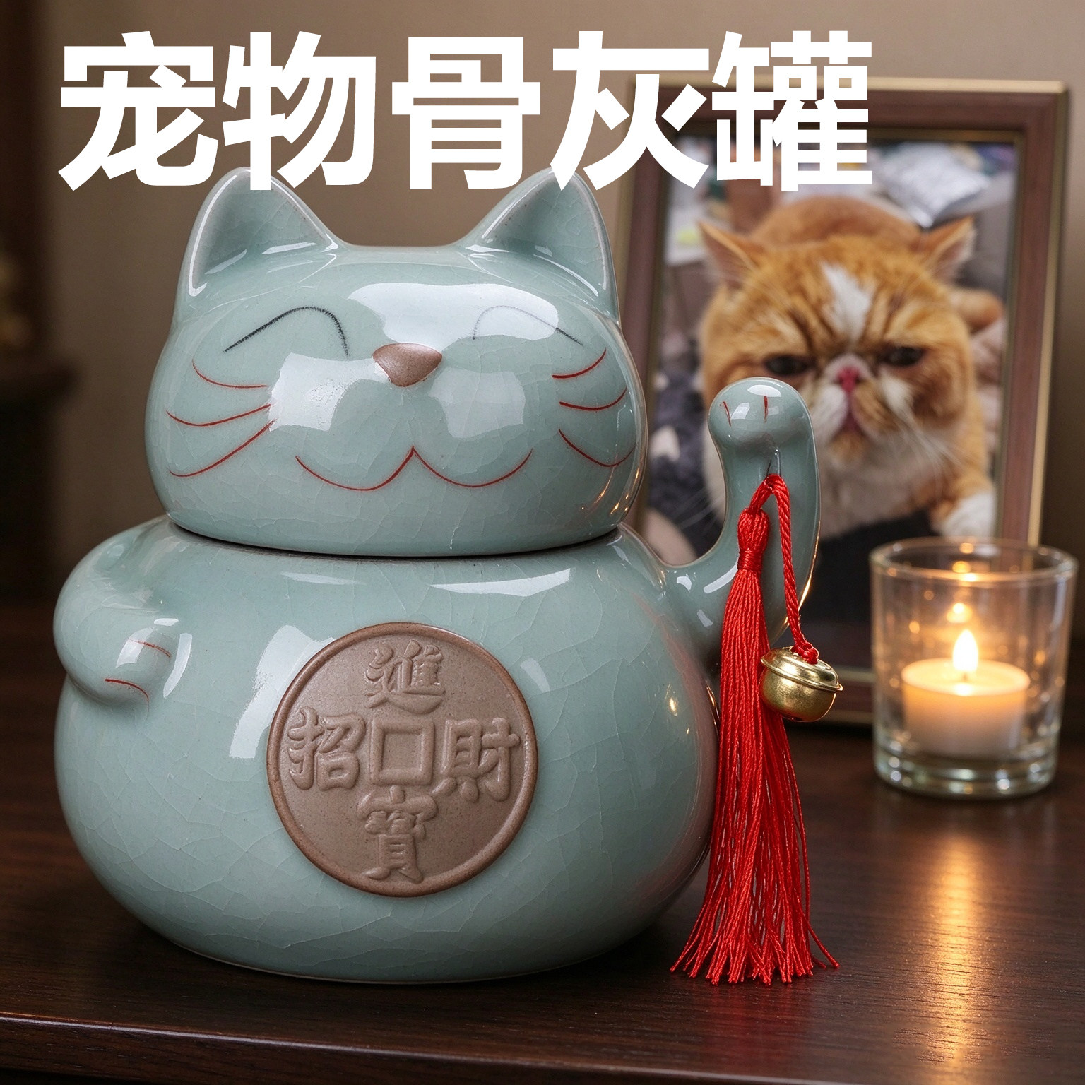 福猫骨灰罐 圆满可爱卡通防潮收藏纪念坛 宠物去世火化殡葬骨灰盒