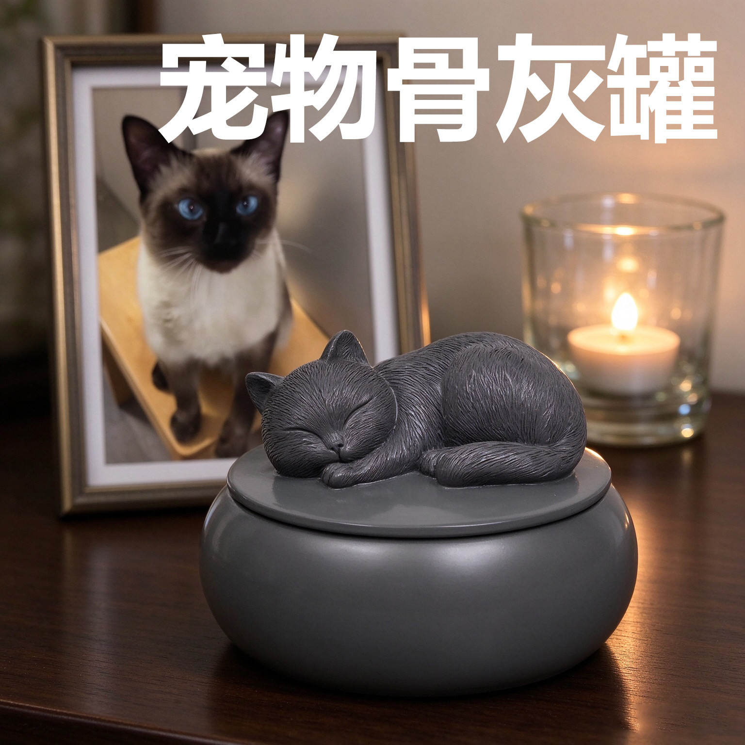 猫咪骨灰盒摆件创意家居装饰品卧室桌面摆设宠物火化牙齿纪念盒子