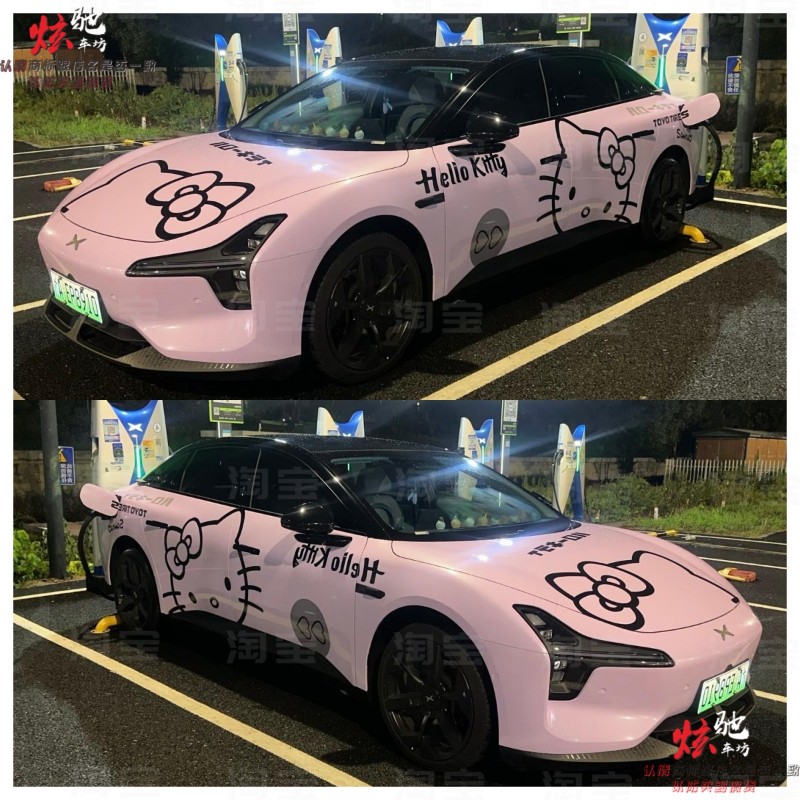 小鹏MONA M03P7+KT猫车贴拉花 智己L6蔚来ET5T车身可爱贴纸定制