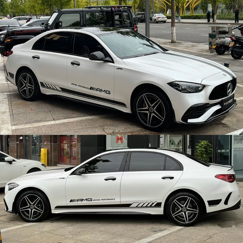 适用于奔驰C260拉花AMG车贴A45 CLA A45 S A200 A35L车身侧裙贴纸