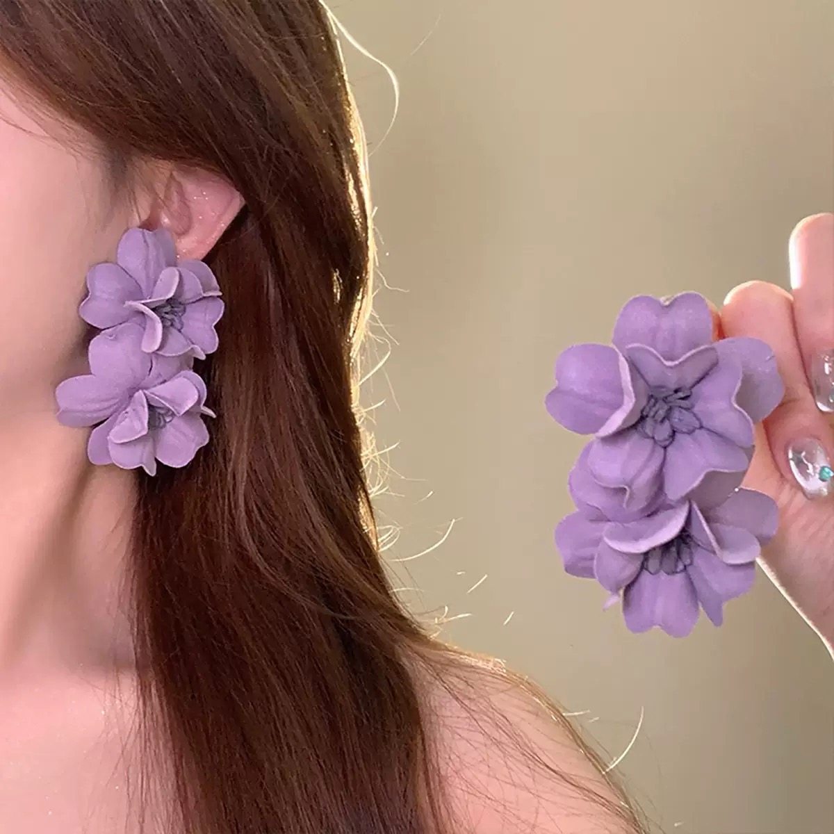 春日复古温柔紫色花朵森系绿色耳环女高级感耳钉耳夹甜美缪斯耳饰,饰品/流行首饰/时尚饰品新,耳环,淘宝优惠券,粉丝福利购,淘宝优惠卷