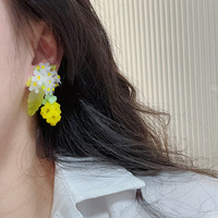 清透少女感檸檬黃菠蘿耳釘可愛減齡手工編織耳環(huán)女清新森系耳飾品