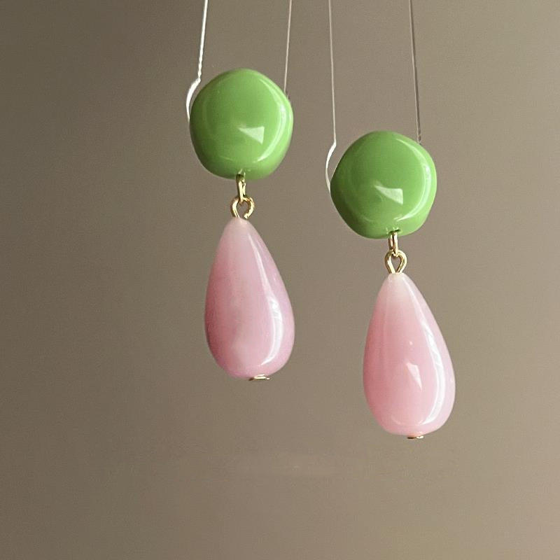 清新粉绿撞色耳环复古水滴耳饰小众夏天夸张度假风耳钉耳夹耳饰,饰品/流行首饰/时尚饰品新,耳环,淘宝优惠券,粉丝福利购,淘宝优惠卷