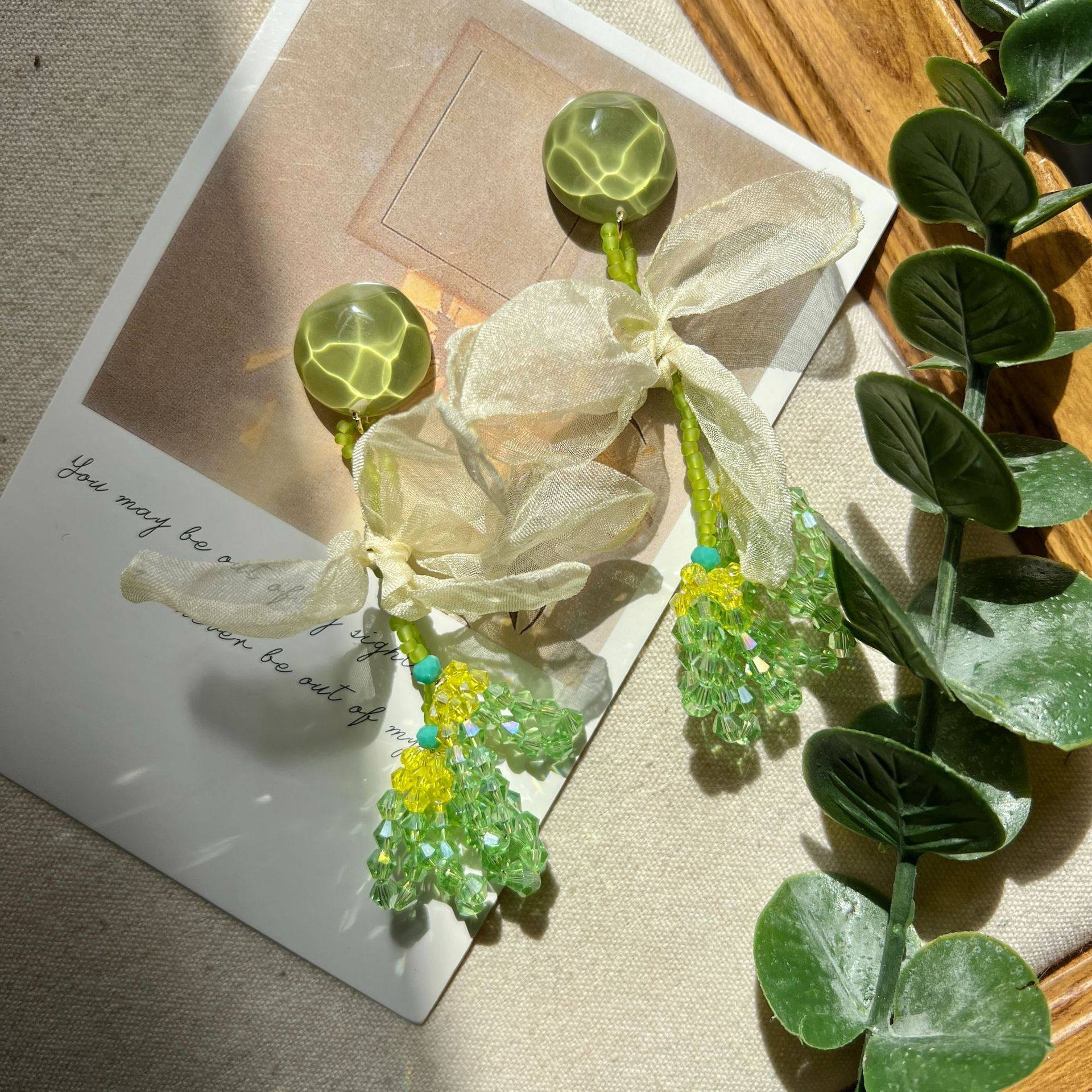 夏日甜美小清新水晶编织串珠花朵雪纺蝴蝶结绿色系耳饰耳钉耳夹,饰品/流行首饰/时尚饰品新,耳环,淘宝优惠券,粉丝福利购,淘宝优惠卷