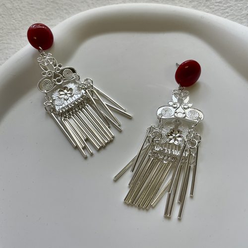 流苏耳环耳夹苗银拍照国风复古女