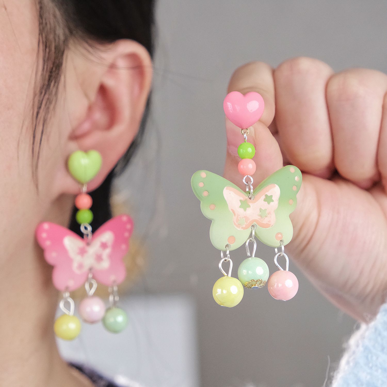 多巴胺甜酷女彩色蝴蝶花朵耳饰