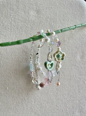 女生天然石甜美清新配色手链