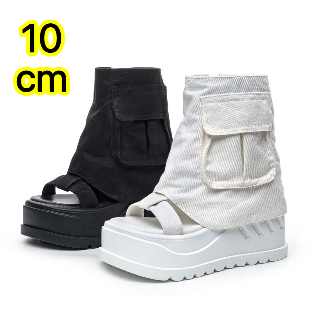 10cm帆布凉鞋漏趾厚底增高凉鞋凉靴女2026小个子松糕鞋裤管马丁靴