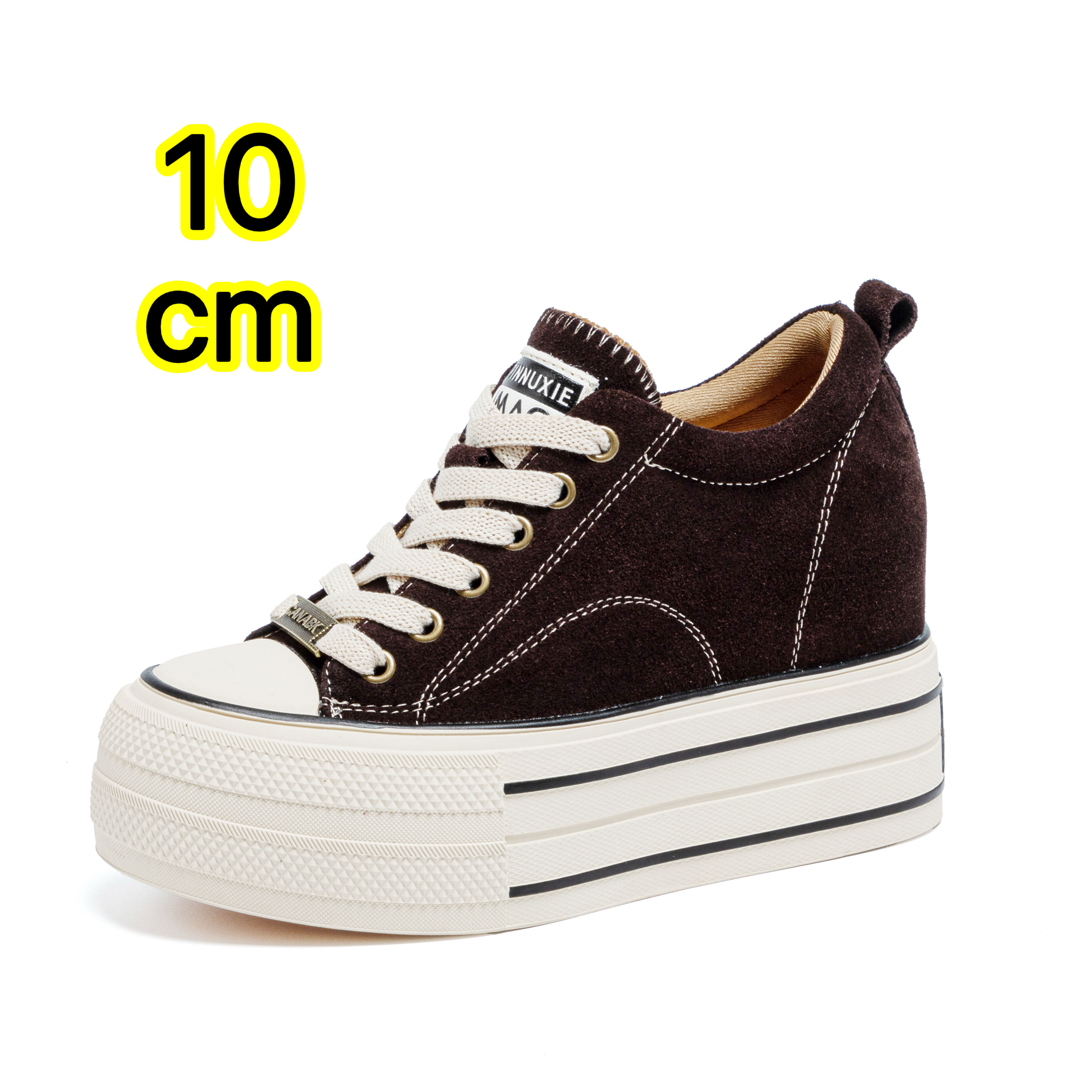 10cm真皮厚底内增高板鞋女松糕鞋