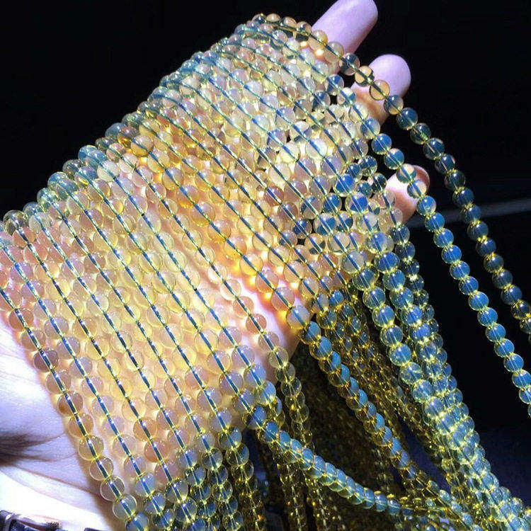 边记琥珀墨西哥蓝珀108佛珠手链蜜蜡手串3A净水高蓝圆珠男女项链