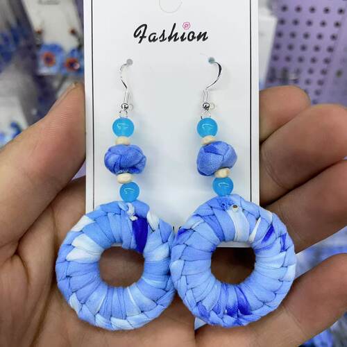 云南大理民族风蓝染扎染耳环手工编织