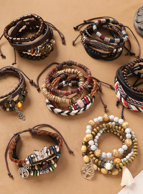 手工波西米亚异域风手链复古民族风男女编织多层叠戴手串小众手绳