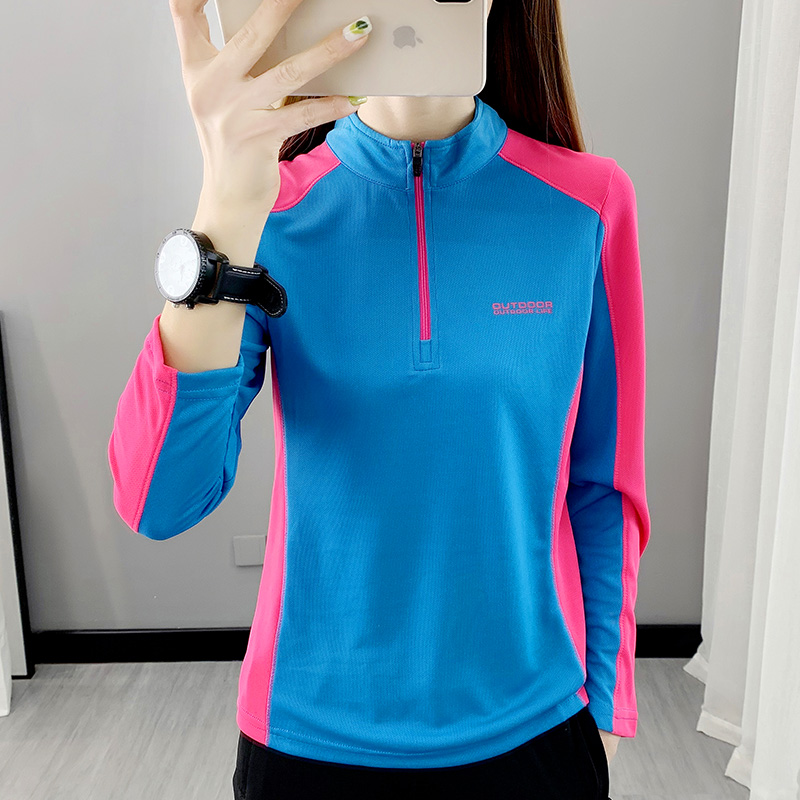 2023户外登山速干衣女长袖运动T恤徒步行山跑步立领快干衣春秋季