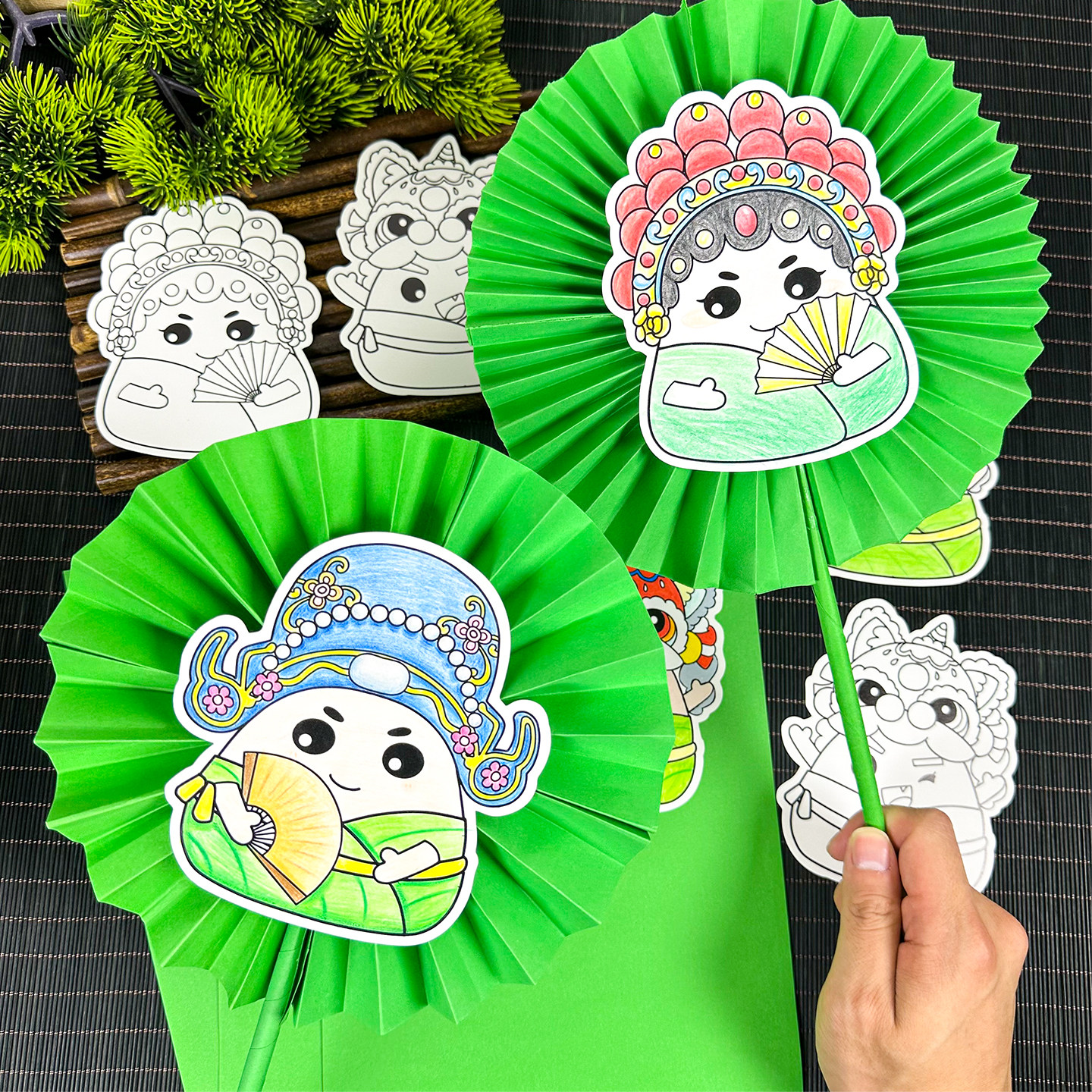 传统节日端午节粽子涂色手工扇子亲子活动空白线稿DIY团扇材料包