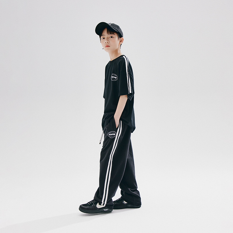 MEGAVOLT街舞童装男童黑色运动风简约套装儿童夏潮酷hiphop演出服